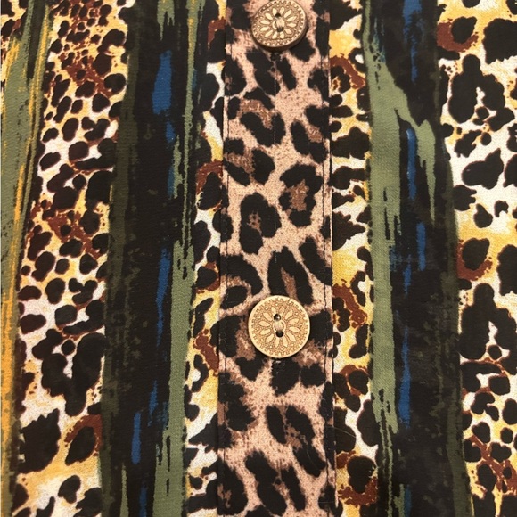 John Mark Women Leopard Abstract Button Down Shirt Dress Sz M Roll Tab Sleeve - Picture 4 of 9